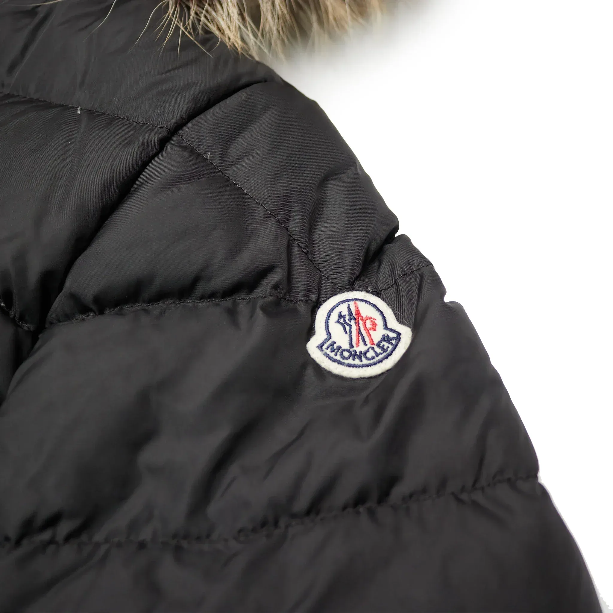 Moncler Cluny Black Short Down 100% Real Fur Kids Parka Jacket