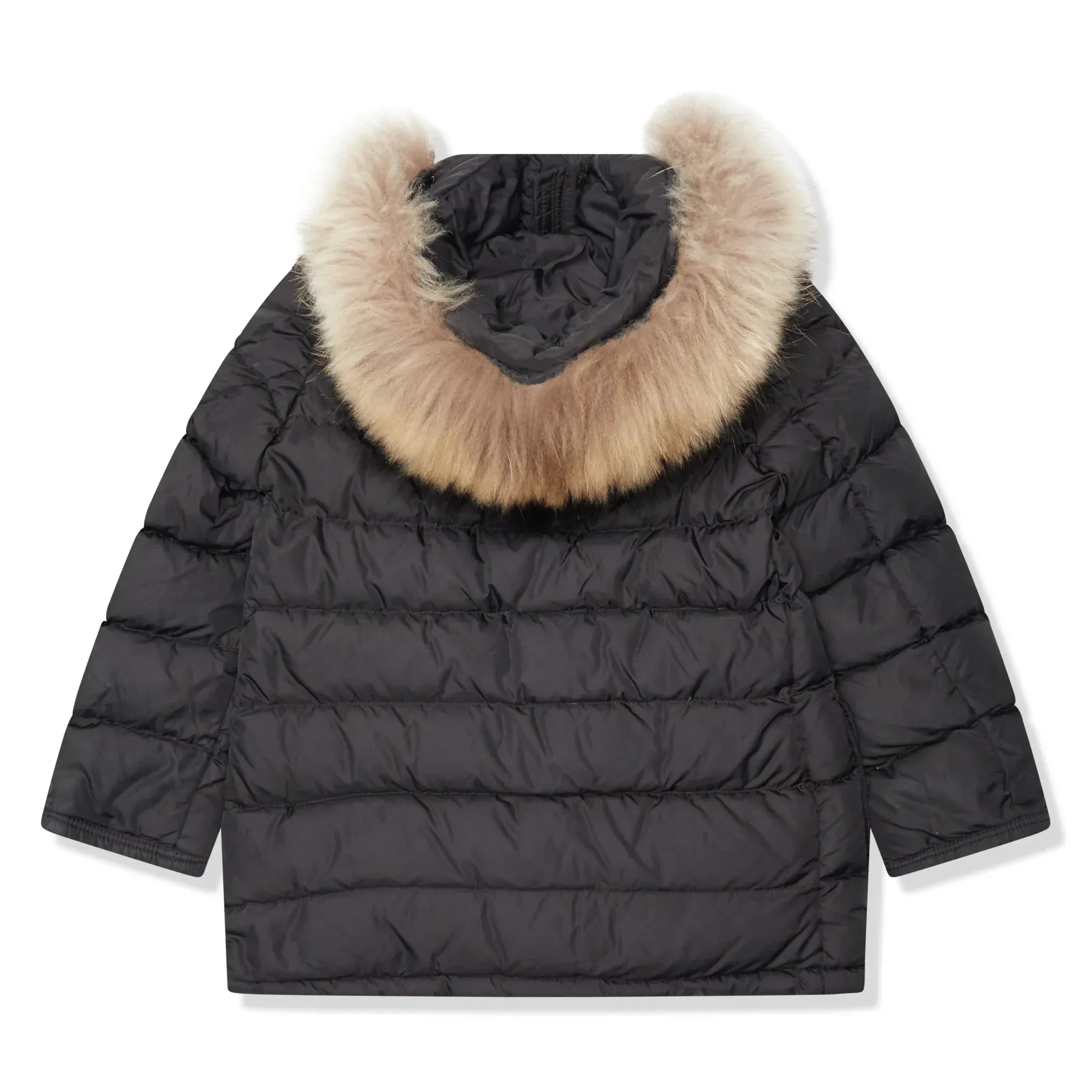 Moncler Cluny Black Short Down 100% Real Fur Kids Parka Jacket