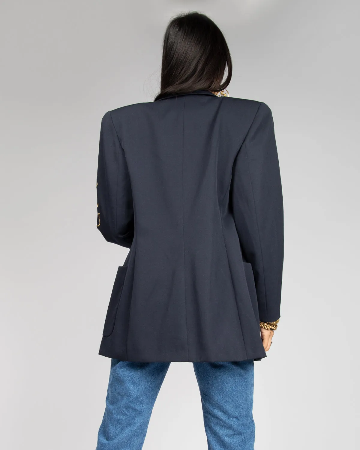 Navy Boxy fit Clips gold button blazer