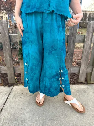 Oh My Gauze Dotty Button Pant Washed Peacock