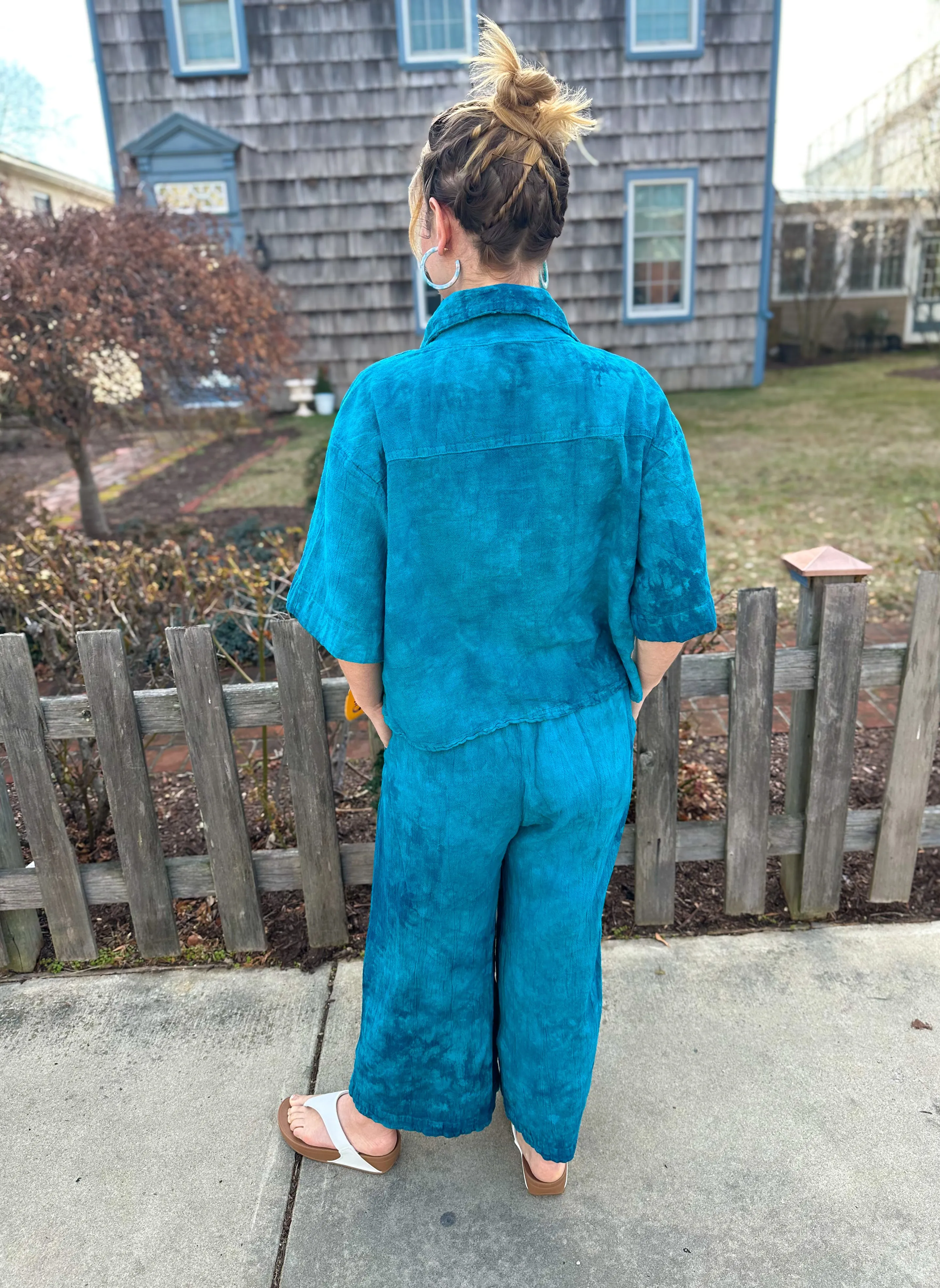 Oh My Gauze Dotty Button Pant Washed Peacock