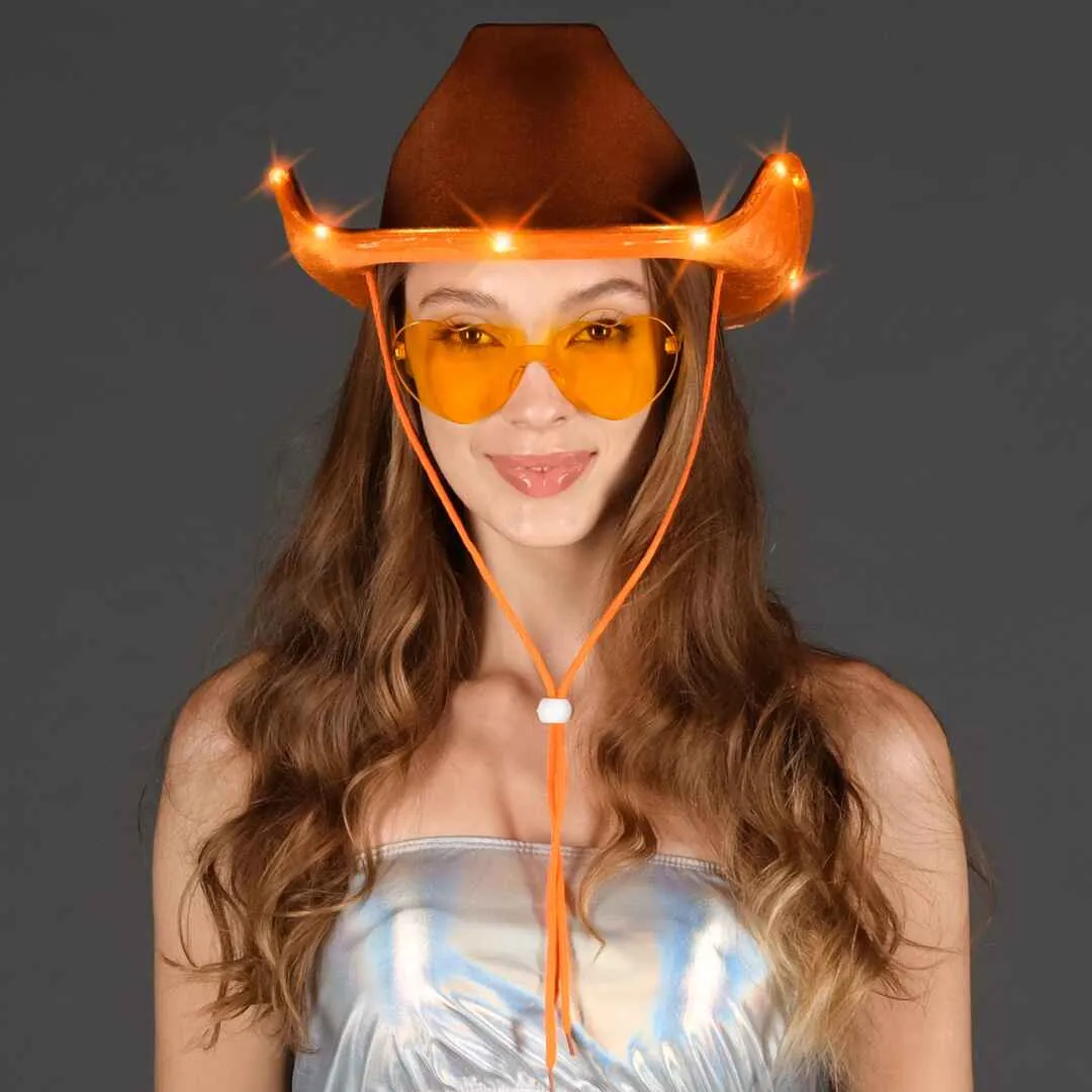Orange Light Up Cowgirl Hats for Women Western - Stylish Cowboy Hats for Women - FUNCREDIBLE