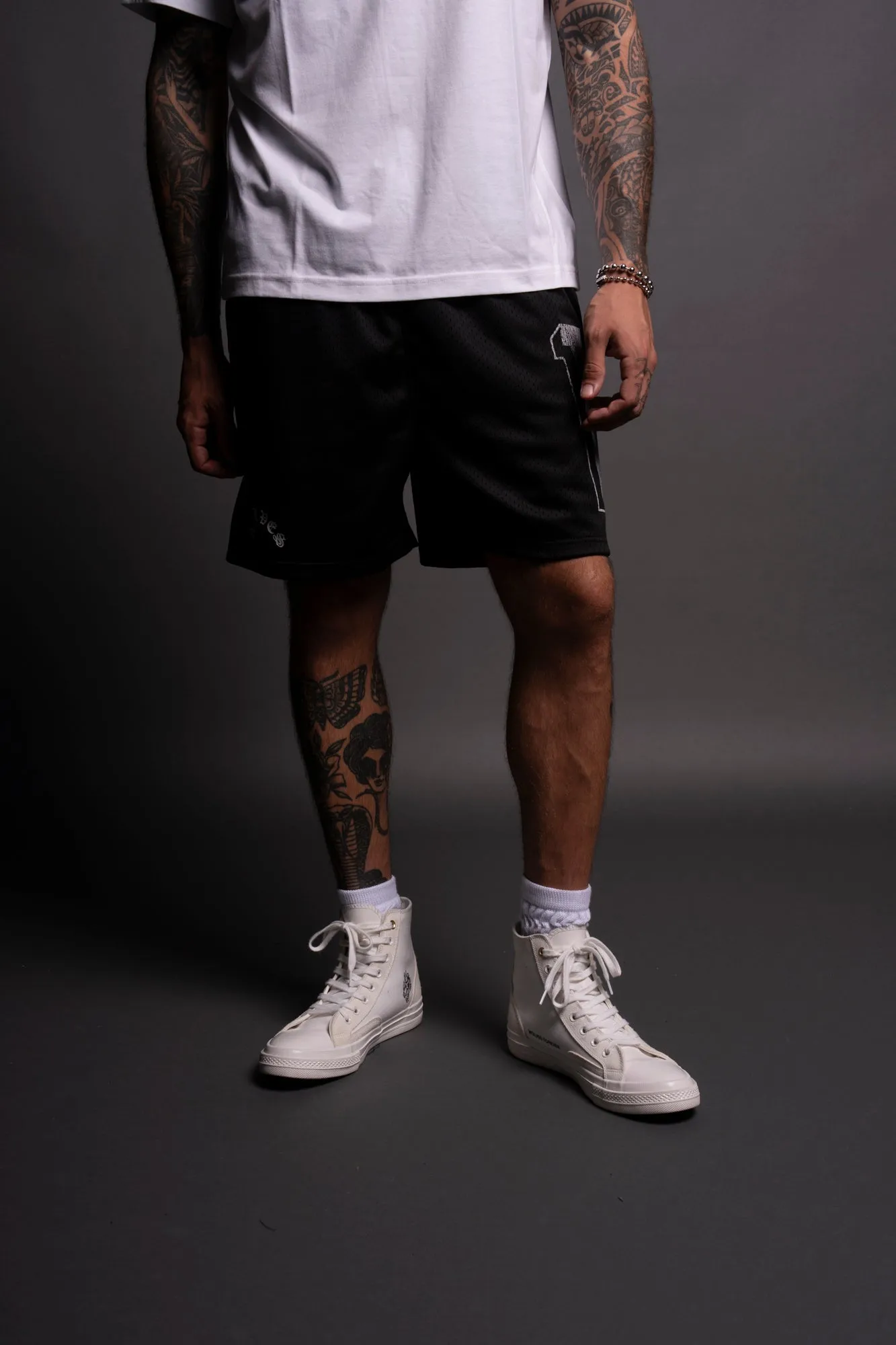 Our Stamp Mesh Shorts in Black