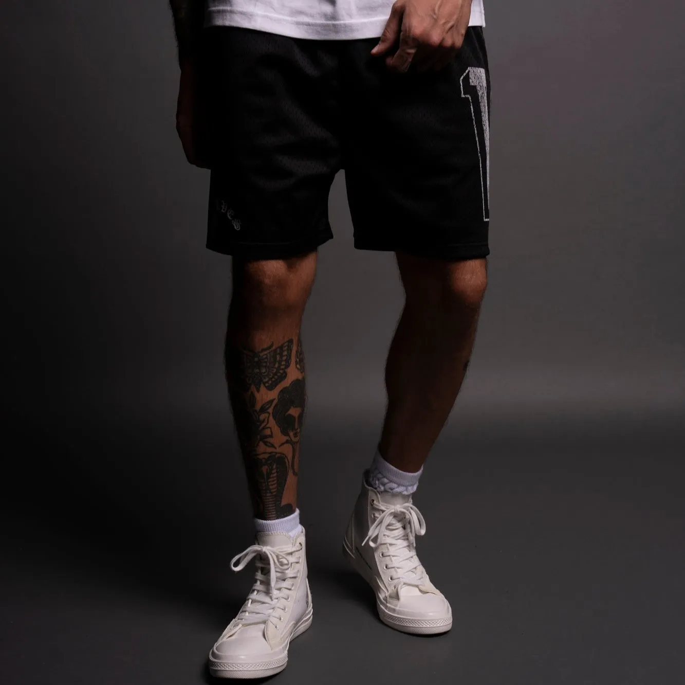 Our Stamp Mesh Shorts in Black