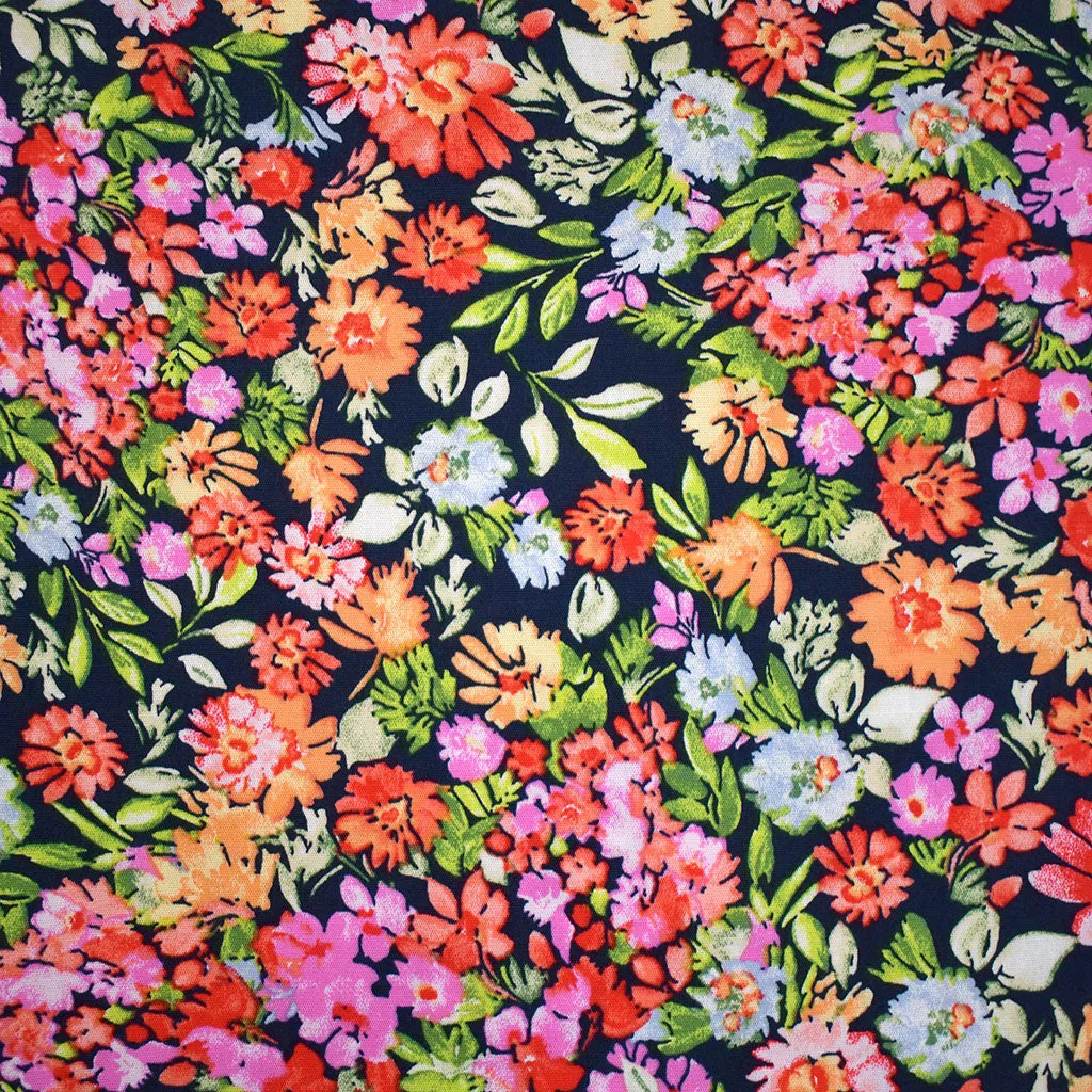 Packed Garden Floral Stretch Cotton Shirting Navy/Multi