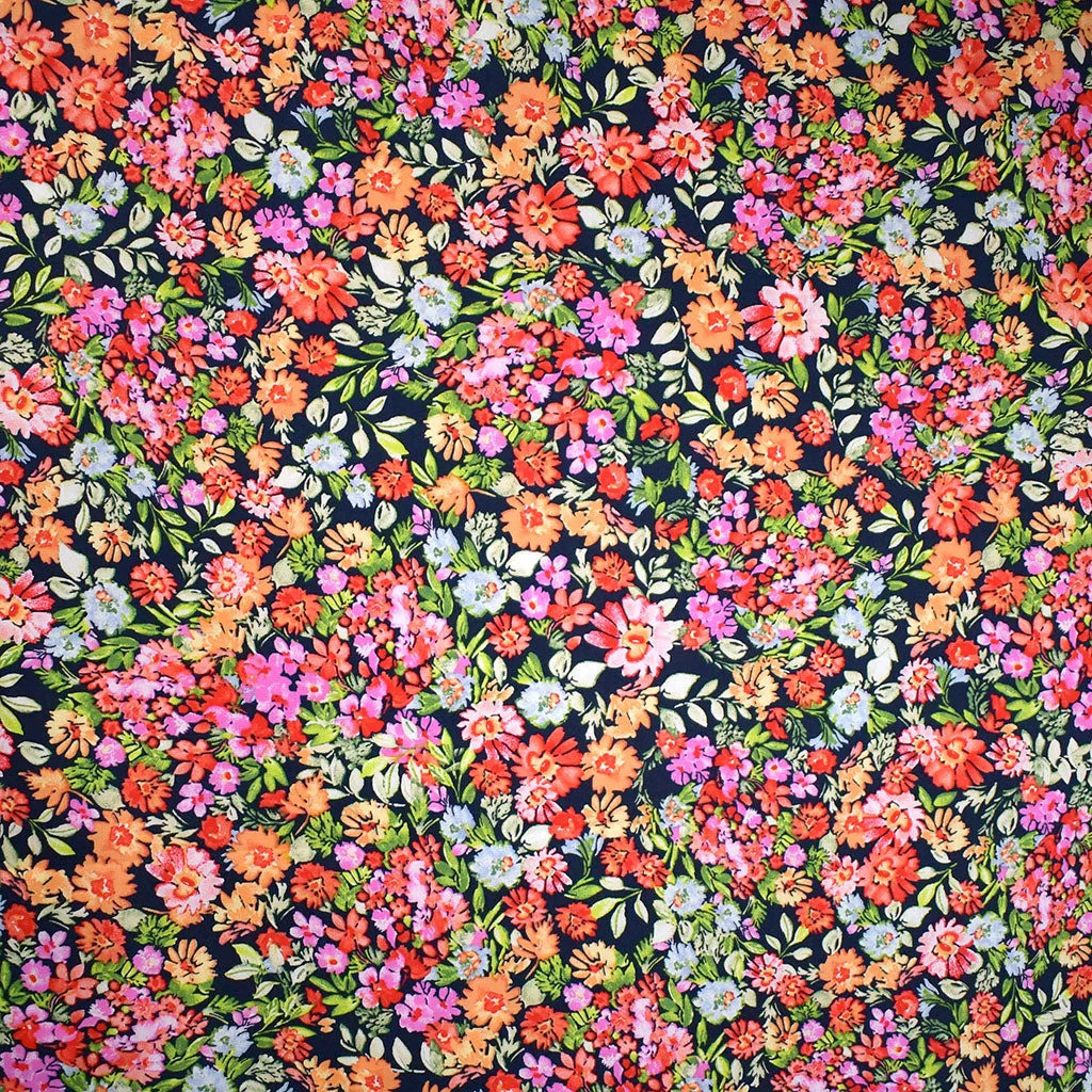Packed Garden Floral Stretch Cotton Shirting Navy/Multi