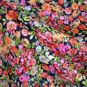 Packed Garden Floral Stretch Cotton Shirting Navy/Multi