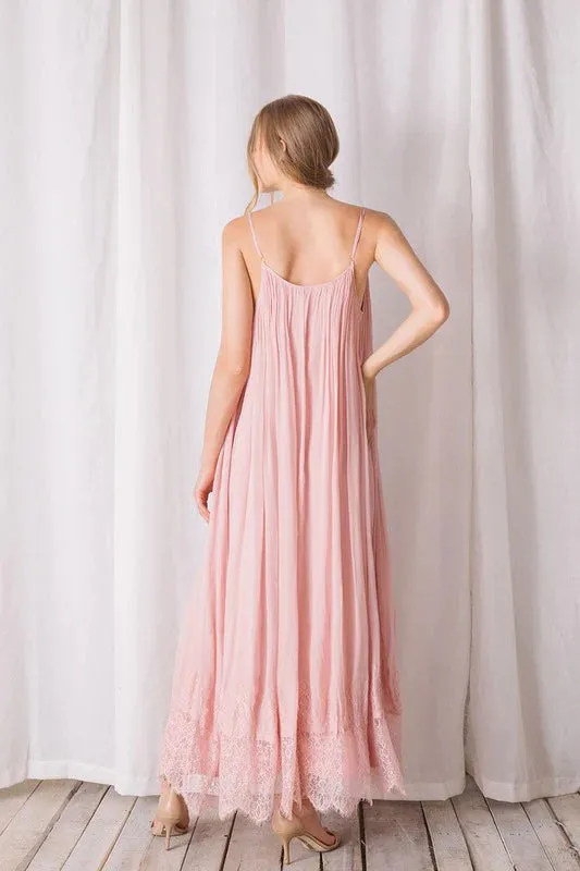 Pale Pink Lace Hem Maxi Dress