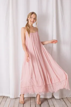 Pale Pink Lace Hem Maxi Dress