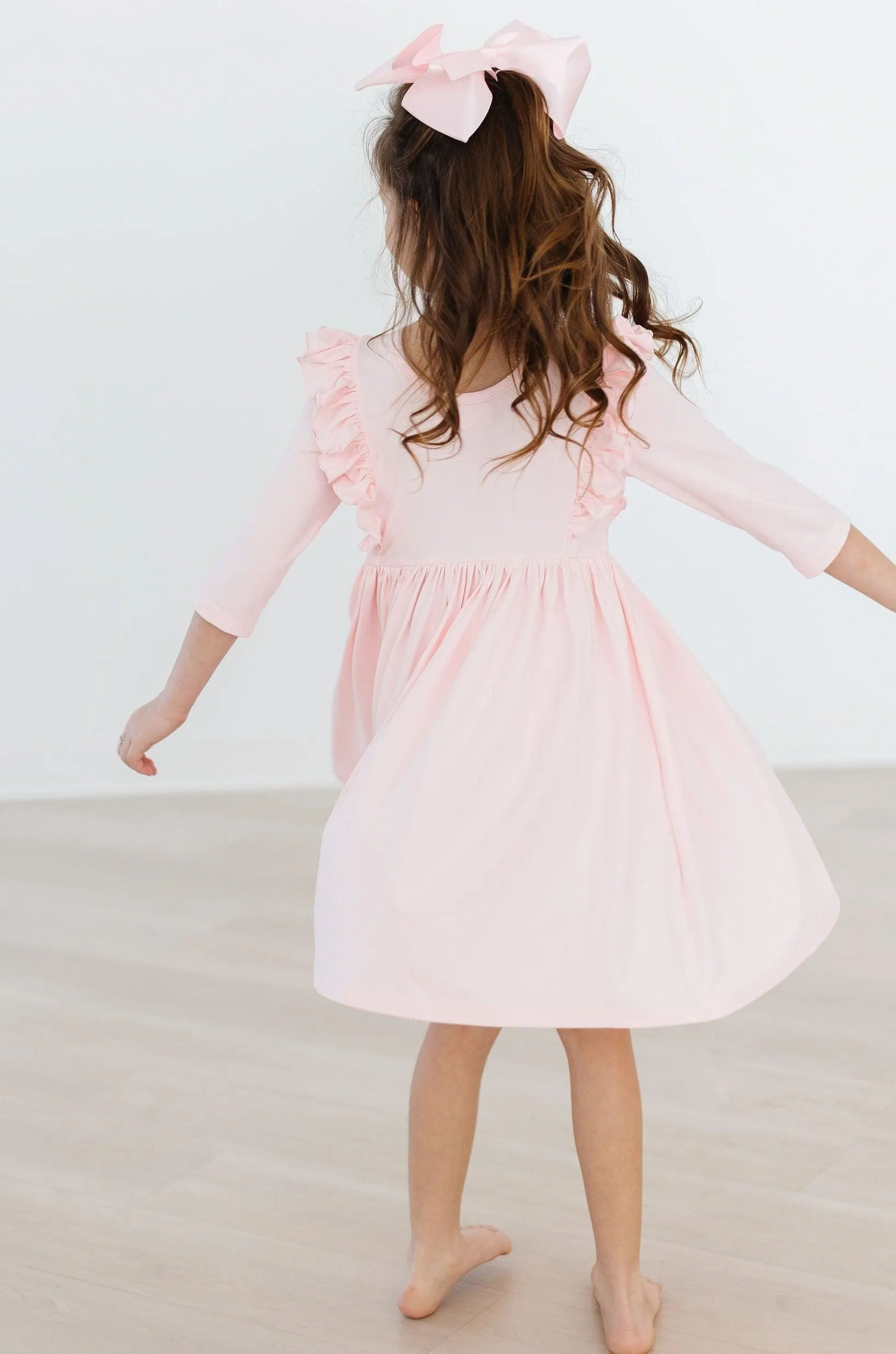 Petal Pink 3/4 Ruffle Twirl Dress
