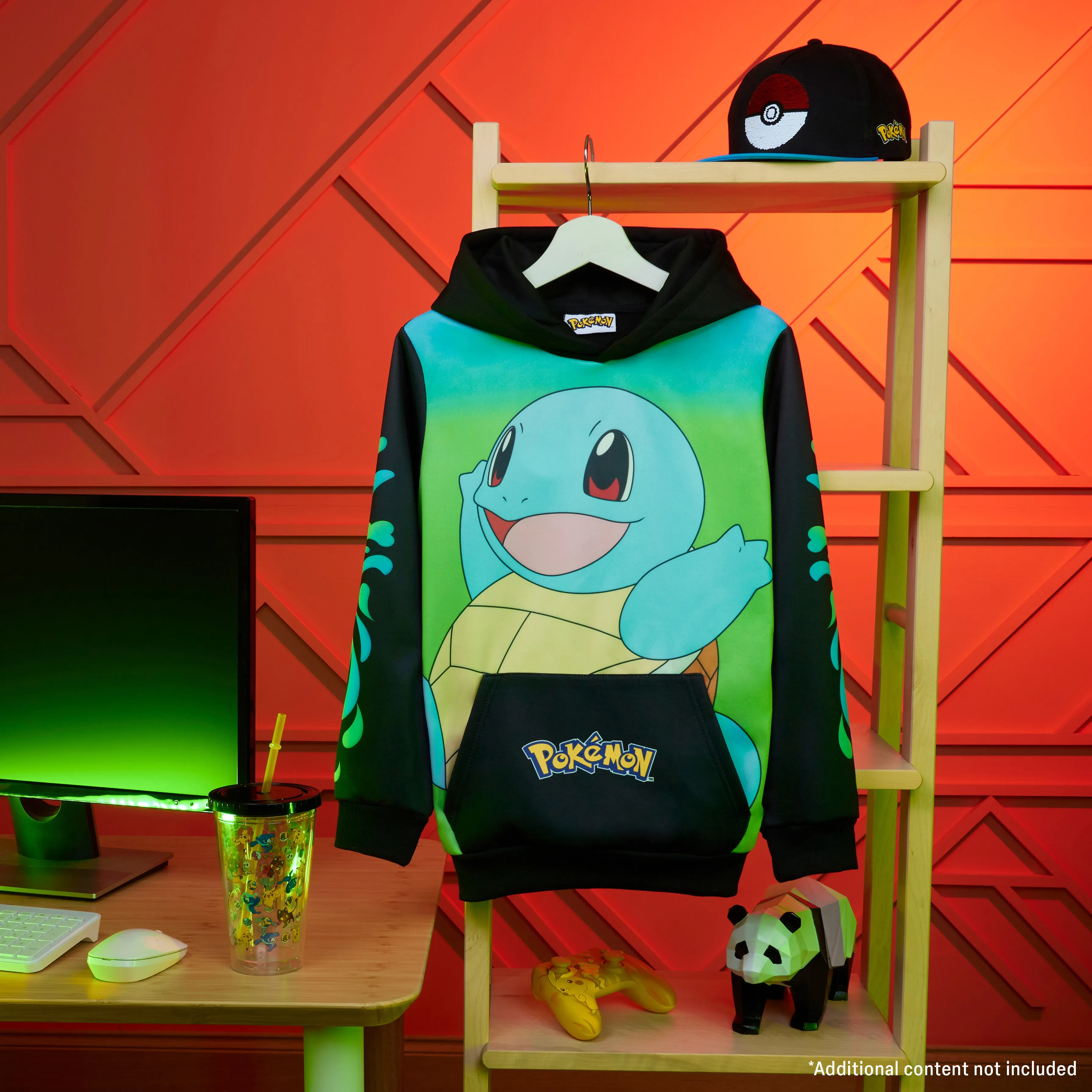 Pokemon Boys Hoodie with Cuffed Sleeves, Kangaroo Pocket - Black/Green Squirtle