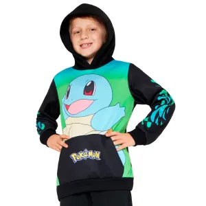 Pokemon Boys Hoodie with Cuffed Sleeves, Kangaroo Pocket - Black/Green Squirtle