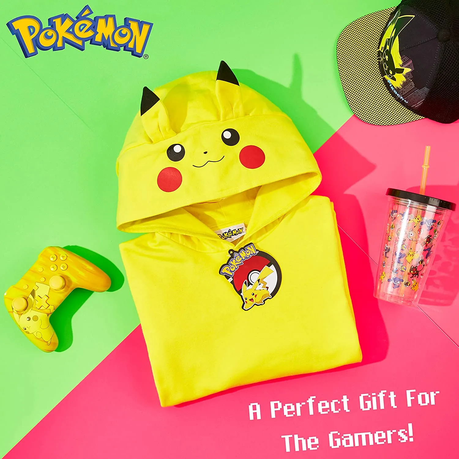 Pokémon Yellow Hoodie Kids, Pikachu Sweatshirt Cotton with 3D Ears Boys Teens