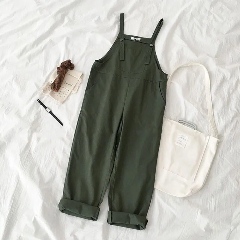 Purpdrank - New Fashion Jumpsuits Women Spring Strap Button Ankle-length Solid Harajuku BF Loose Kawaii Wide-leg Students Womens All-match Trendy Chic