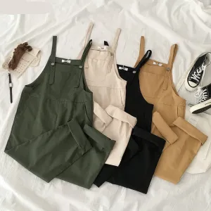 Purpdrank - New Fashion Jumpsuits Women Spring Strap Button Ankle-length Solid Harajuku BF Loose Kawaii Wide-leg Students Womens All-match Trendy Chic