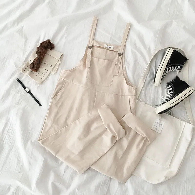 Purpdrank - New Fashion Jumpsuits Women Spring Strap Button Ankle-length Solid Harajuku BF Loose Kawaii Wide-leg Students Womens All-match Trendy Chic