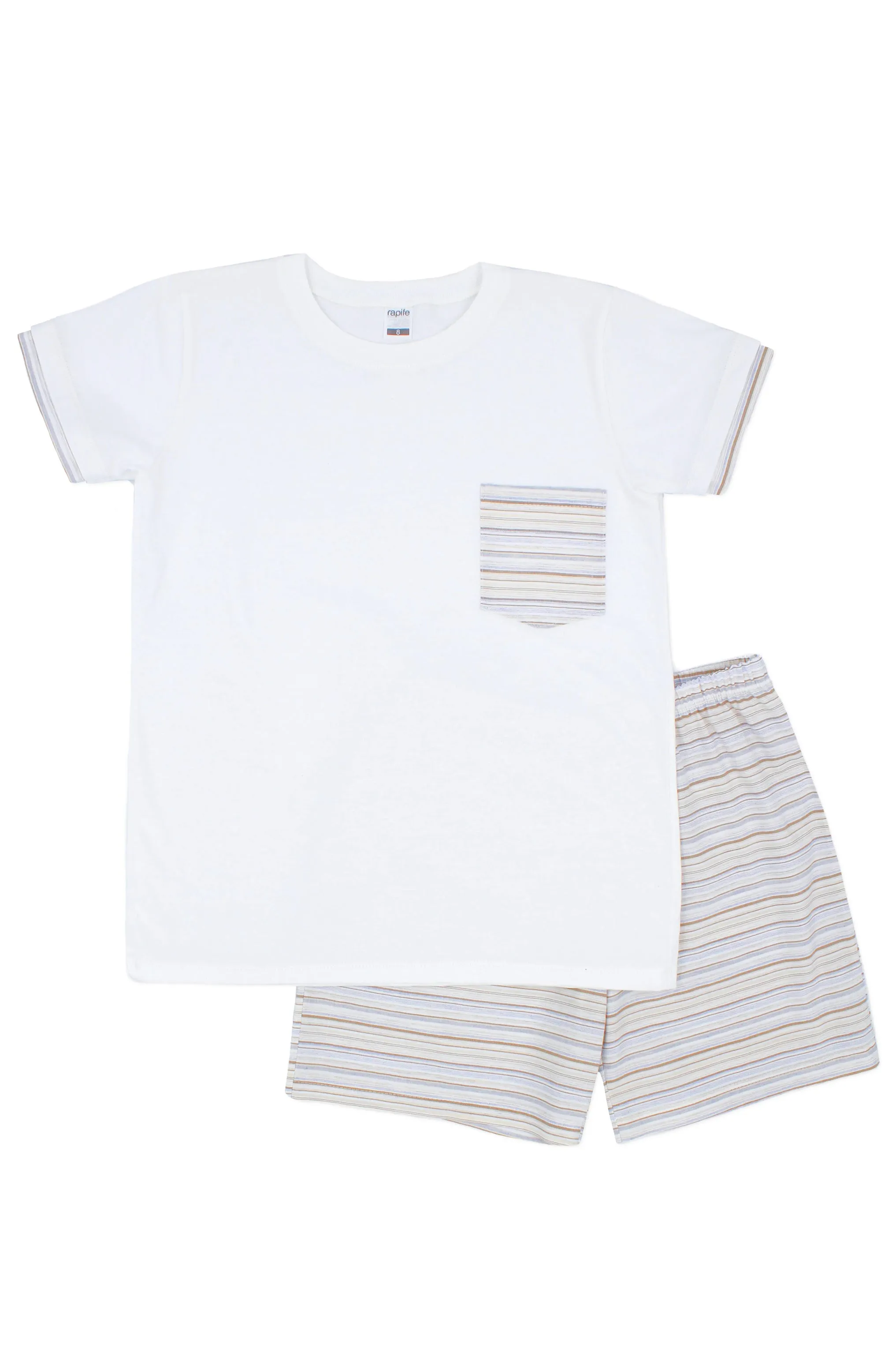 "Colby" Pale Blue & Beige Stripe T-Shirt & Shorts