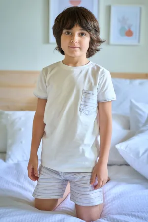 "Colby" Pale Blue & Beige Stripe T-Shirt & Shorts
