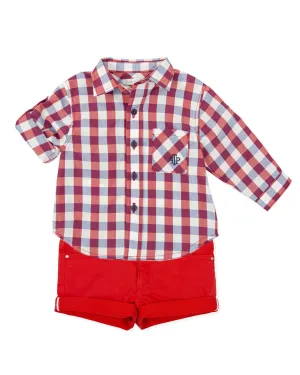"Laiken" Red & Navy Check Shirt & Shorts