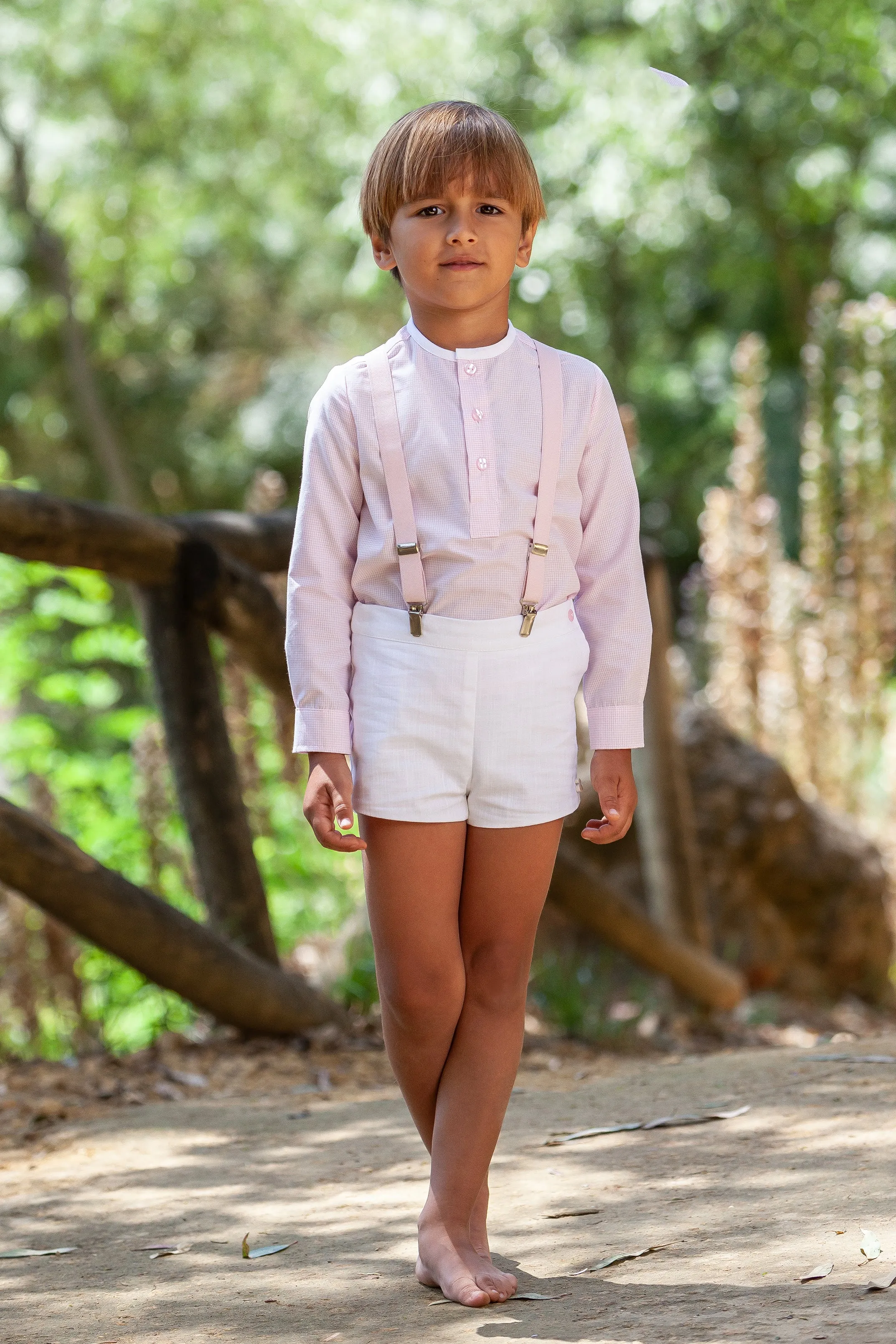 "Matteo" Pink Gingham Shirt & Shorts with Braces