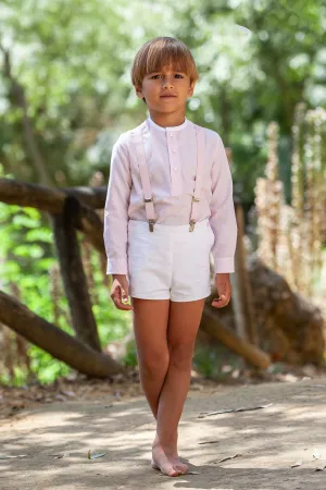 "Matteo" Pink Gingham Shirt & Shorts with Braces