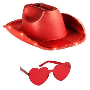 Red Light Up Cowgirl Hats for Women Western - Stylish Cowboy Hats for Women - FUNCREDIBLE