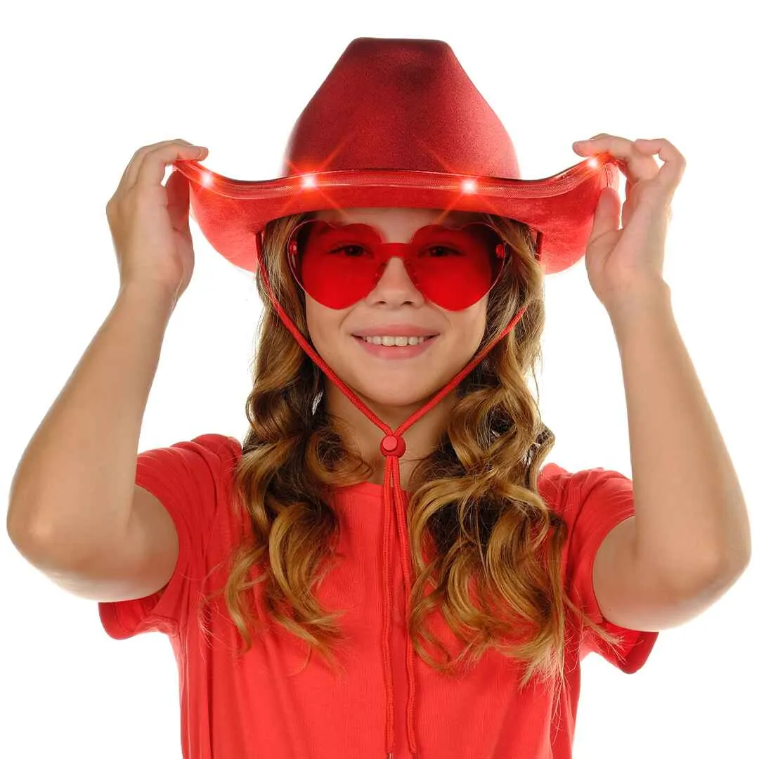 Red Light Up Cowgirl Hats for Women Western - Stylish Cowboy Hats for Women - FUNCREDIBLE