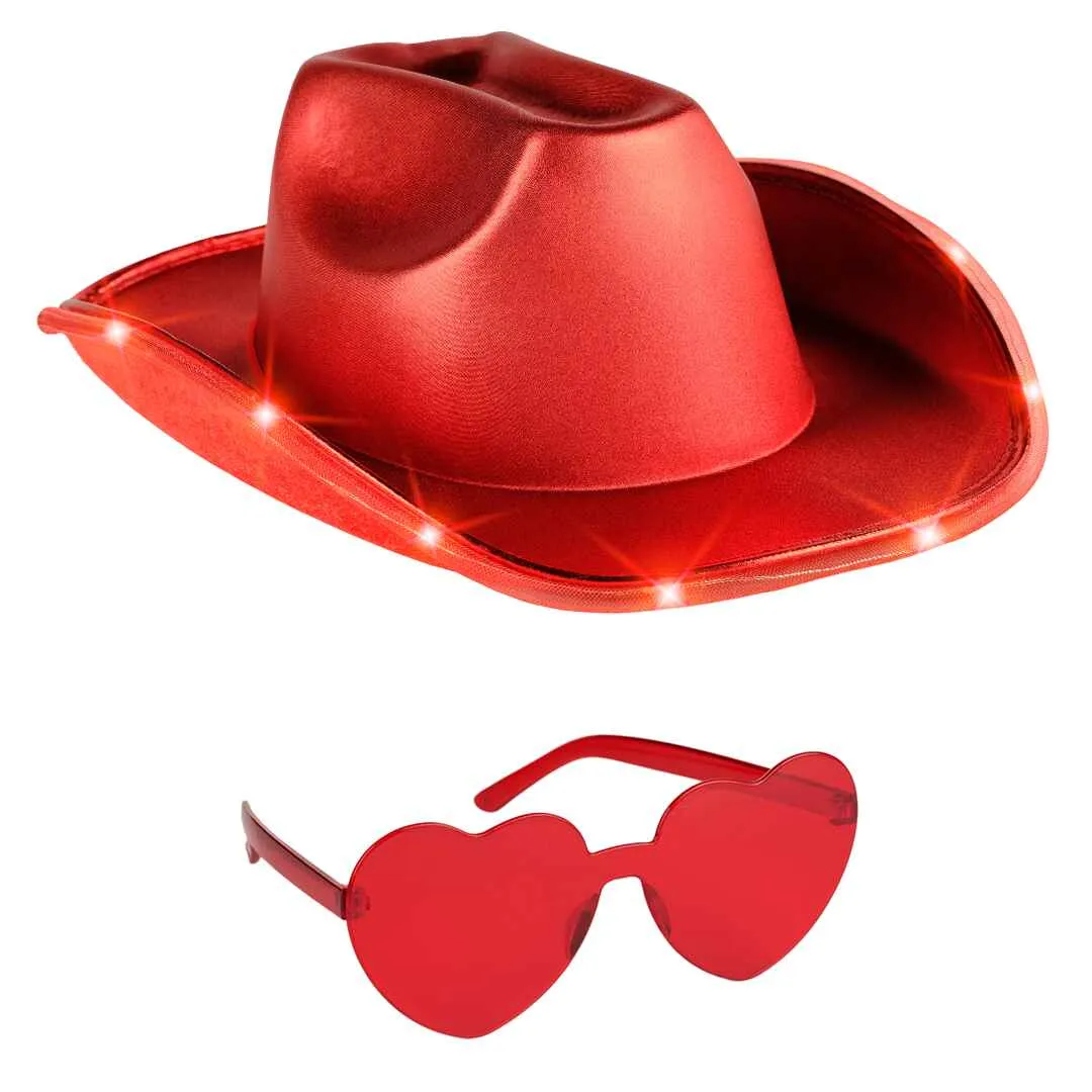 Red Light Up Cowgirl Hats for Women Western - Stylish Cowboy Hats for Women - FUNCREDIBLE