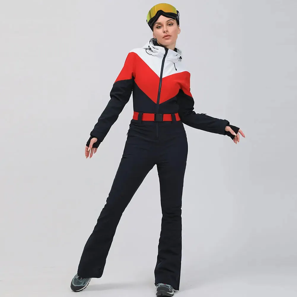 Retro Women One Piece Ski Jumpsuits New Slim Fit Snowsuits 