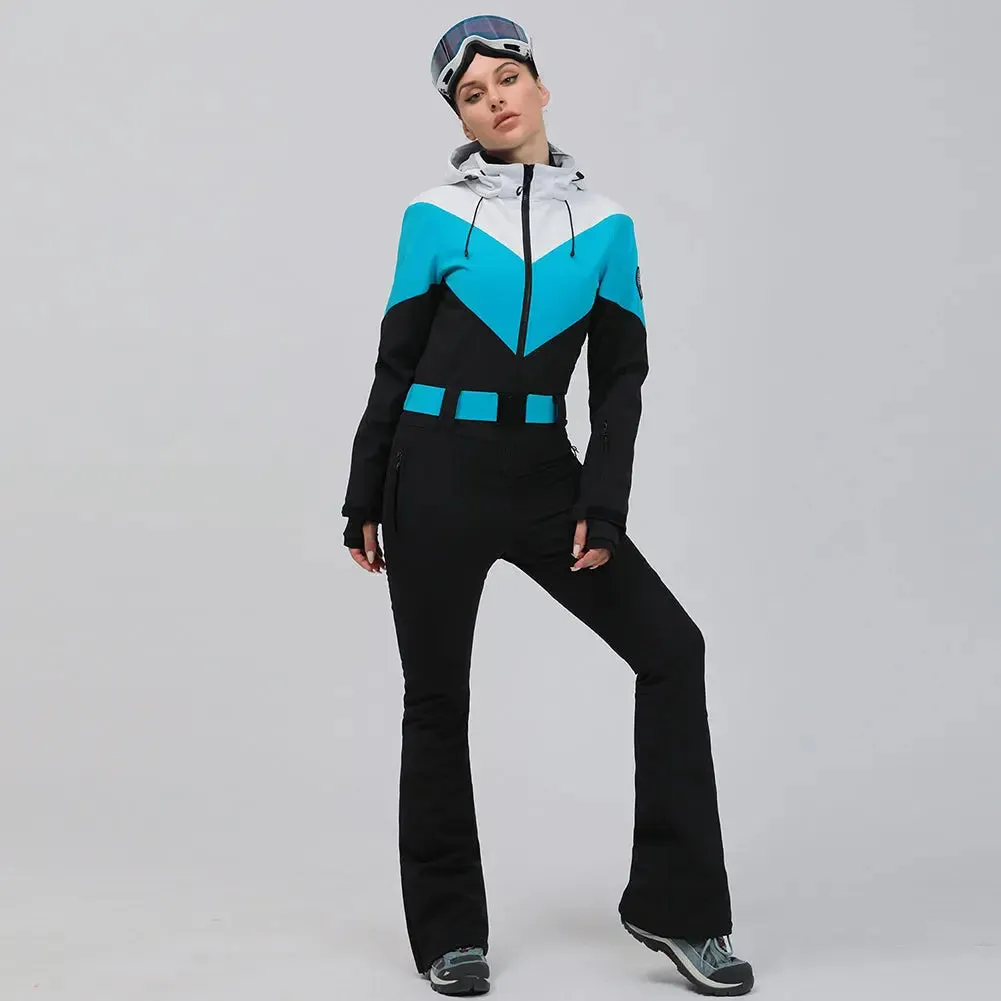 Retro Women One Piece Ski Jumpsuits New Slim Fit Snowsuits 