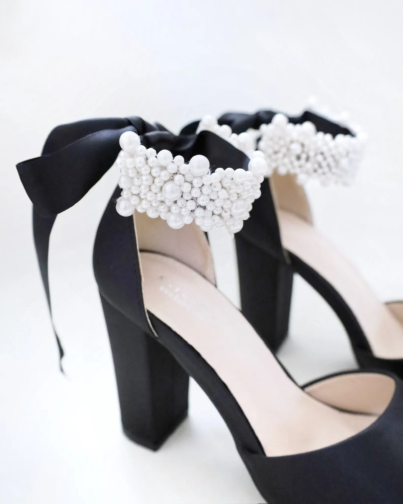Satin Block Heel Evening Sandals with Perla Ankle Strap