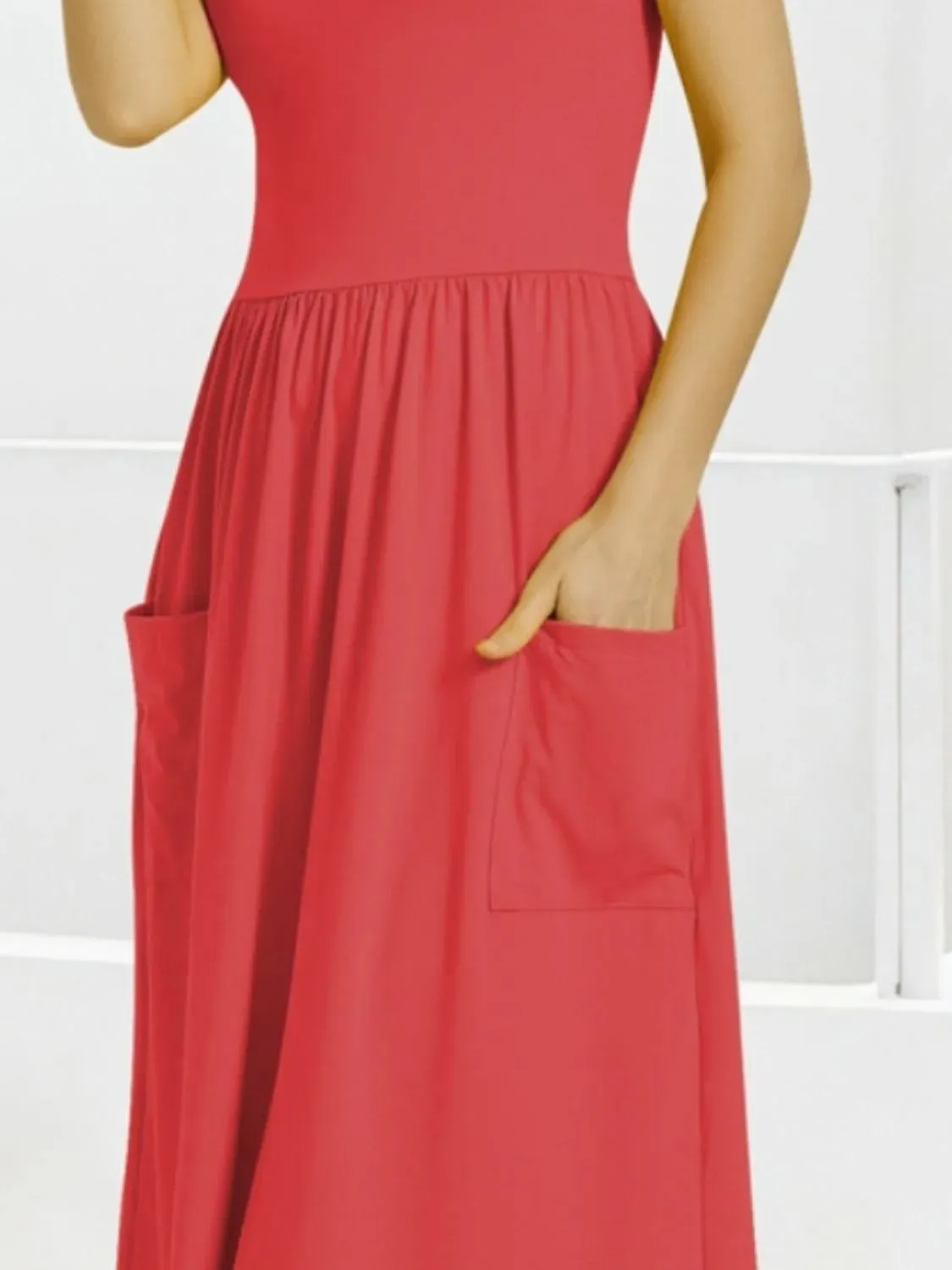 Scoop Neck Midi Dress with Pockets