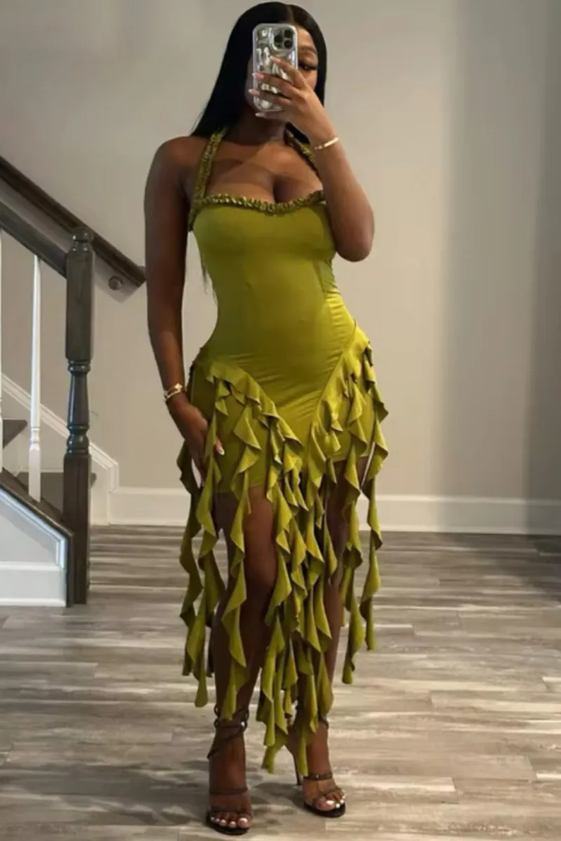 Selvina – Cascading ruffles – Halter dress
