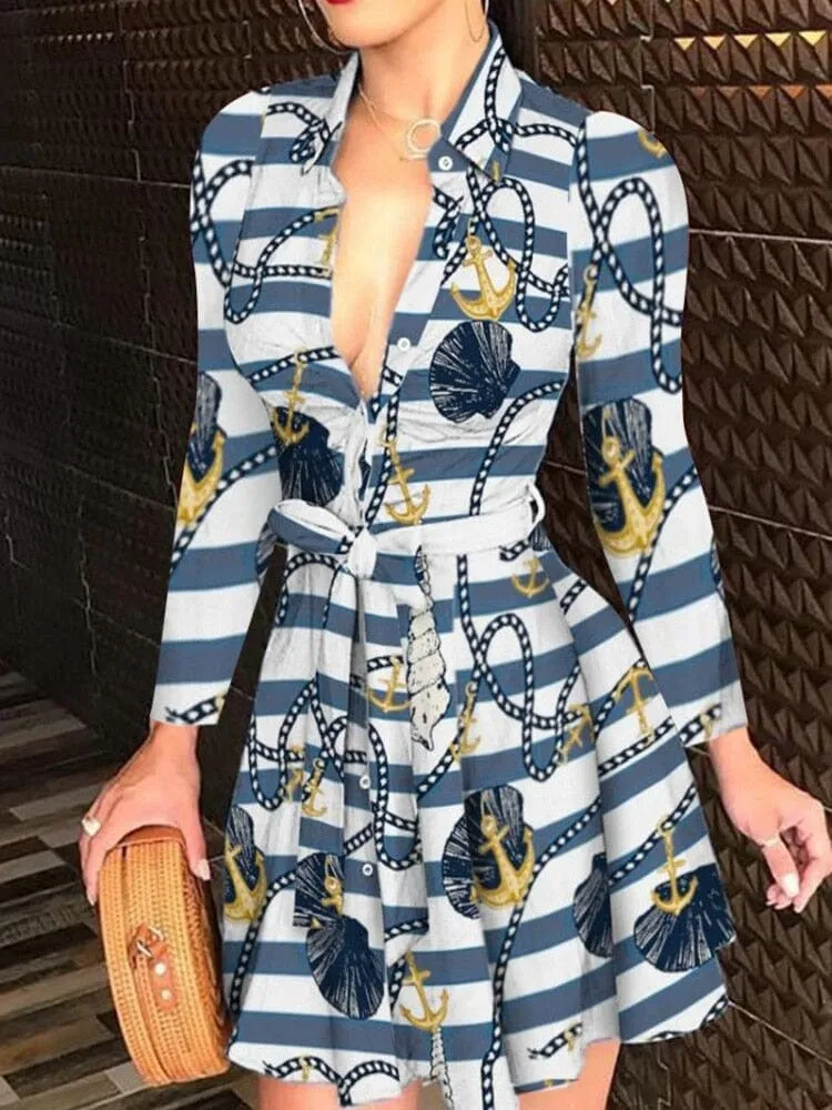 Sexy Deep V-neck Party Dresses Long Sleeve A Line Casual Dress