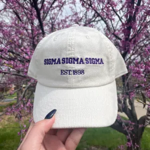 Sigma Sigma Sigma Embroidered Corduroy Hat