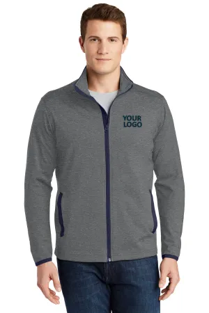 Sport-Tek Sport-Wick Stretch Contrast Branded Full-Zip Jackets, Charcoal Grey Heather/ True Navy
