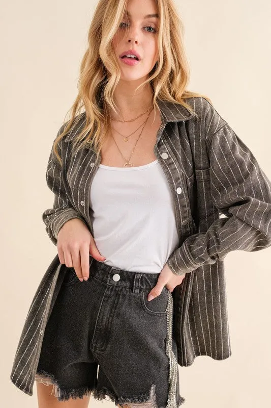 Stripe Sparkle Denim Jacket