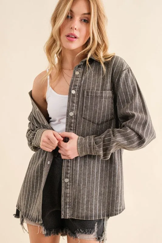 Stripe Sparkle Denim Jacket