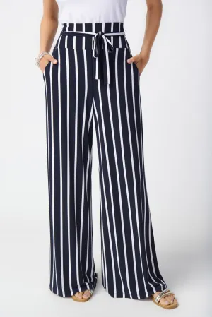 Striped Silky Knit Wide-Leg Pants