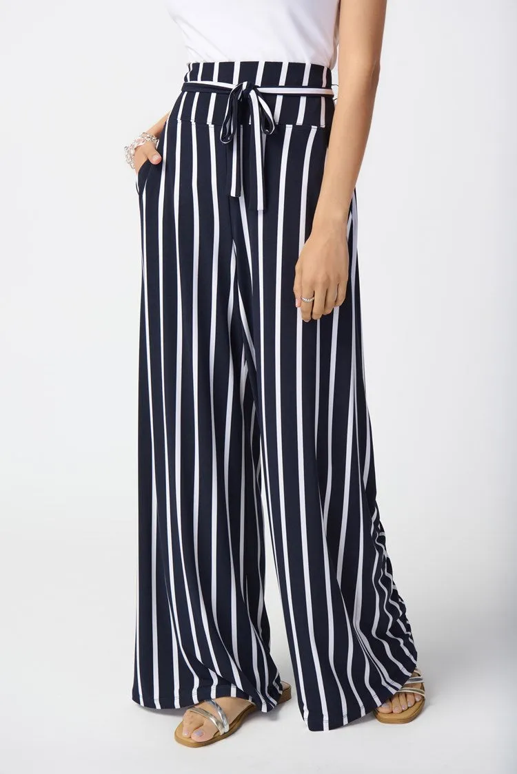 Striped Silky Knit Wide-Leg Pants