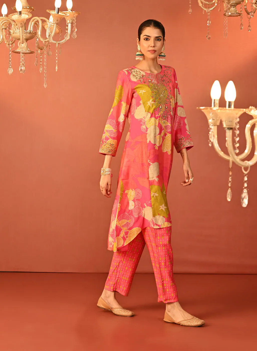 Tarana Fuchsia Pink Printed Chanderi Kurta Set for Women