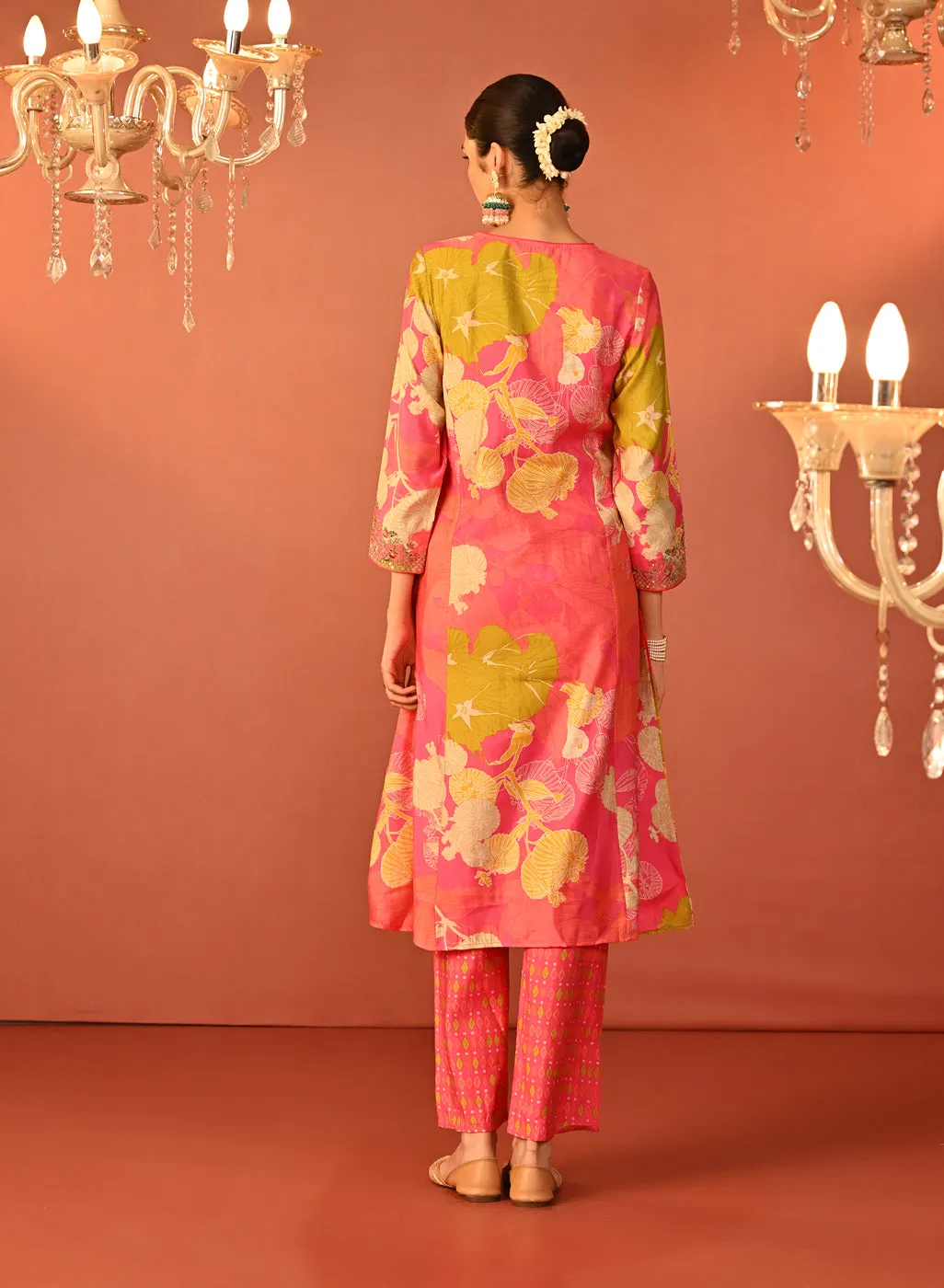 Tarana Fuchsia Pink Printed Chanderi Kurta Set for Women