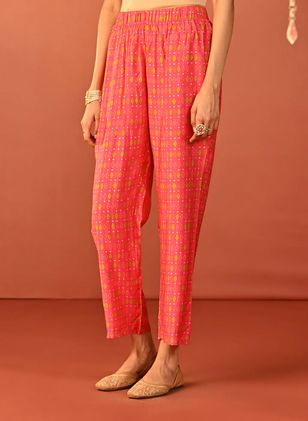 Tarana Fuchsia Pink Printed Chanderi Kurta Set for Women
