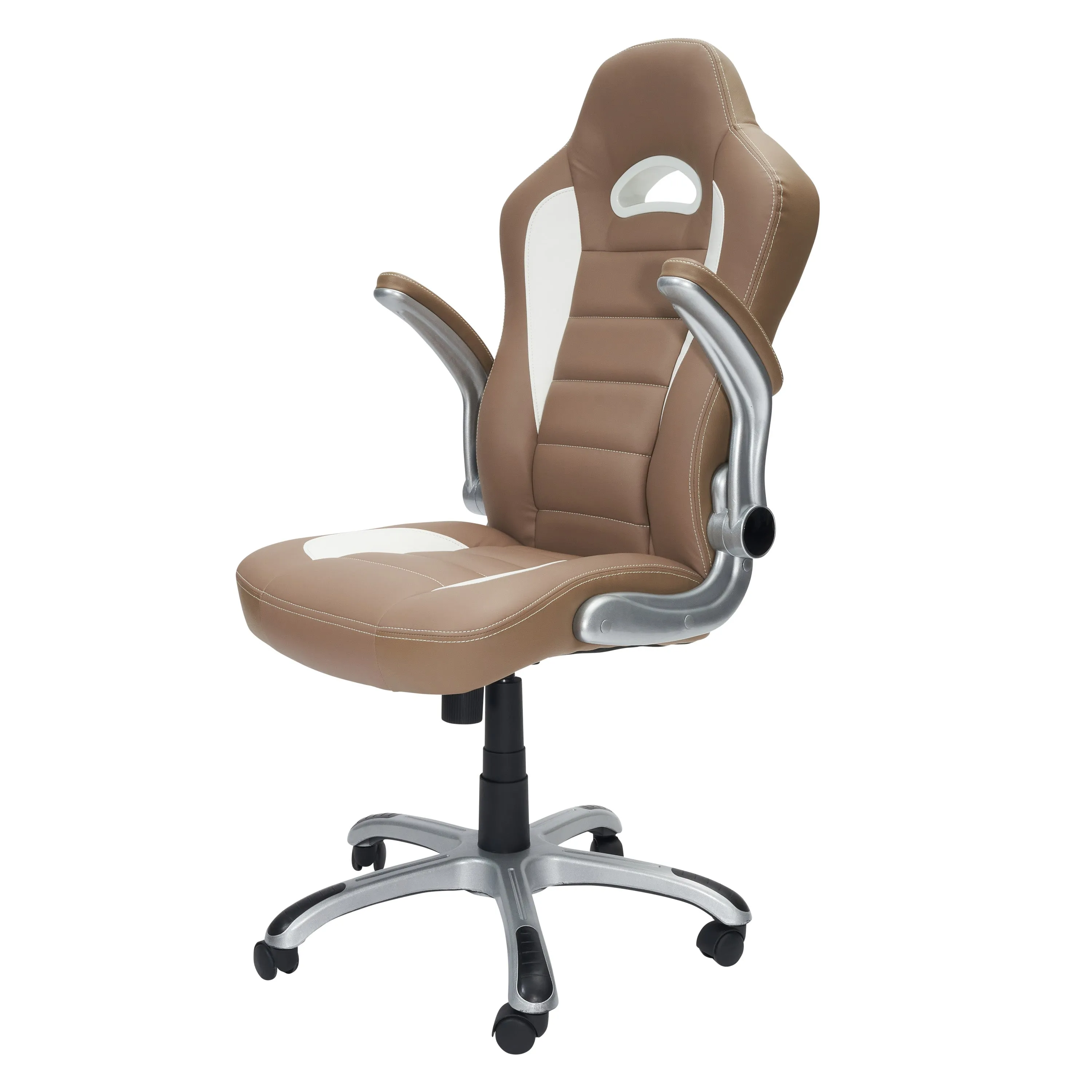 Techni Mobili High Back Executive Sport Race Office Chair with Flip-Up Arms - Camel PU Leather