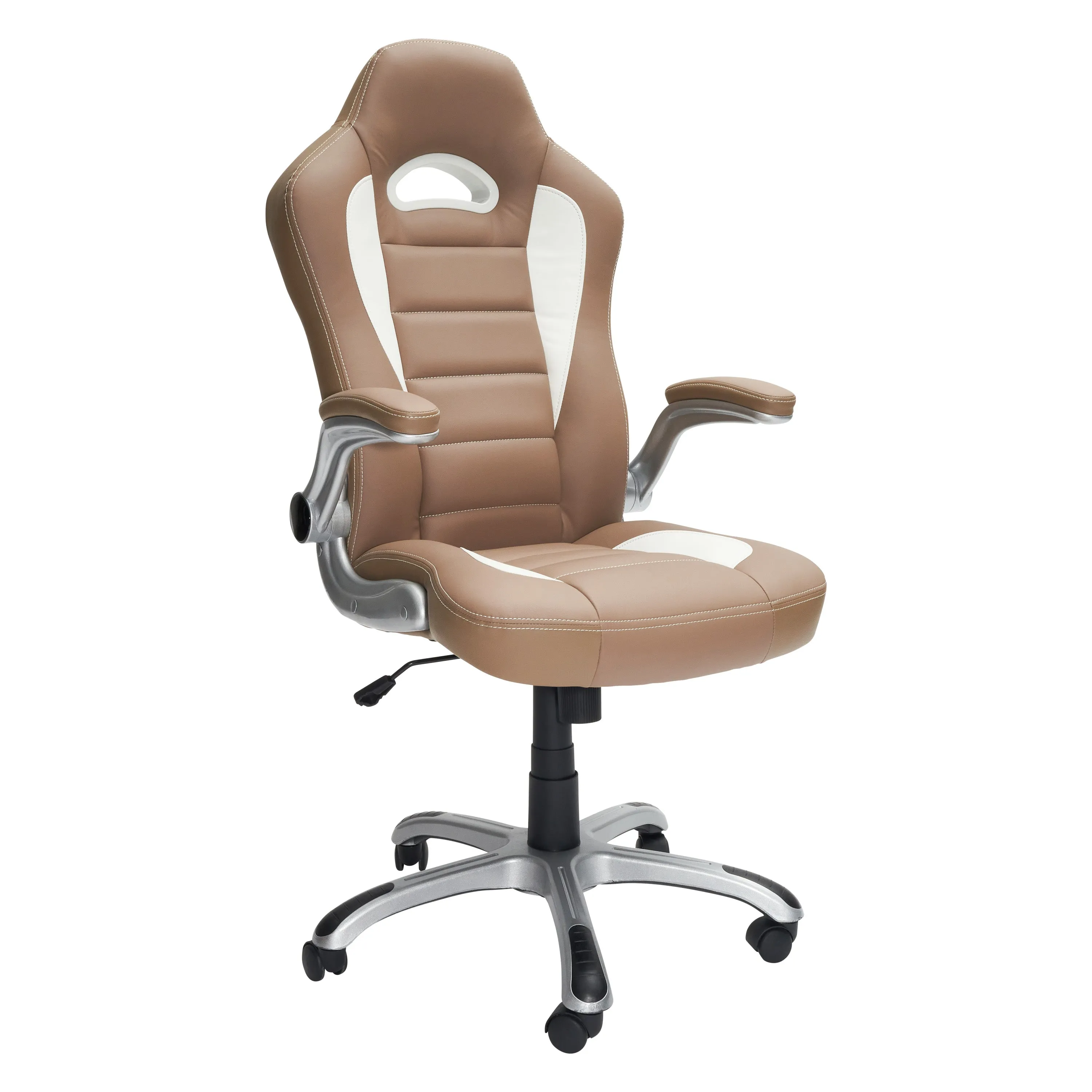 Techni Mobili High Back Executive Sport Race Office Chair with Flip-Up Arms - Camel PU Leather