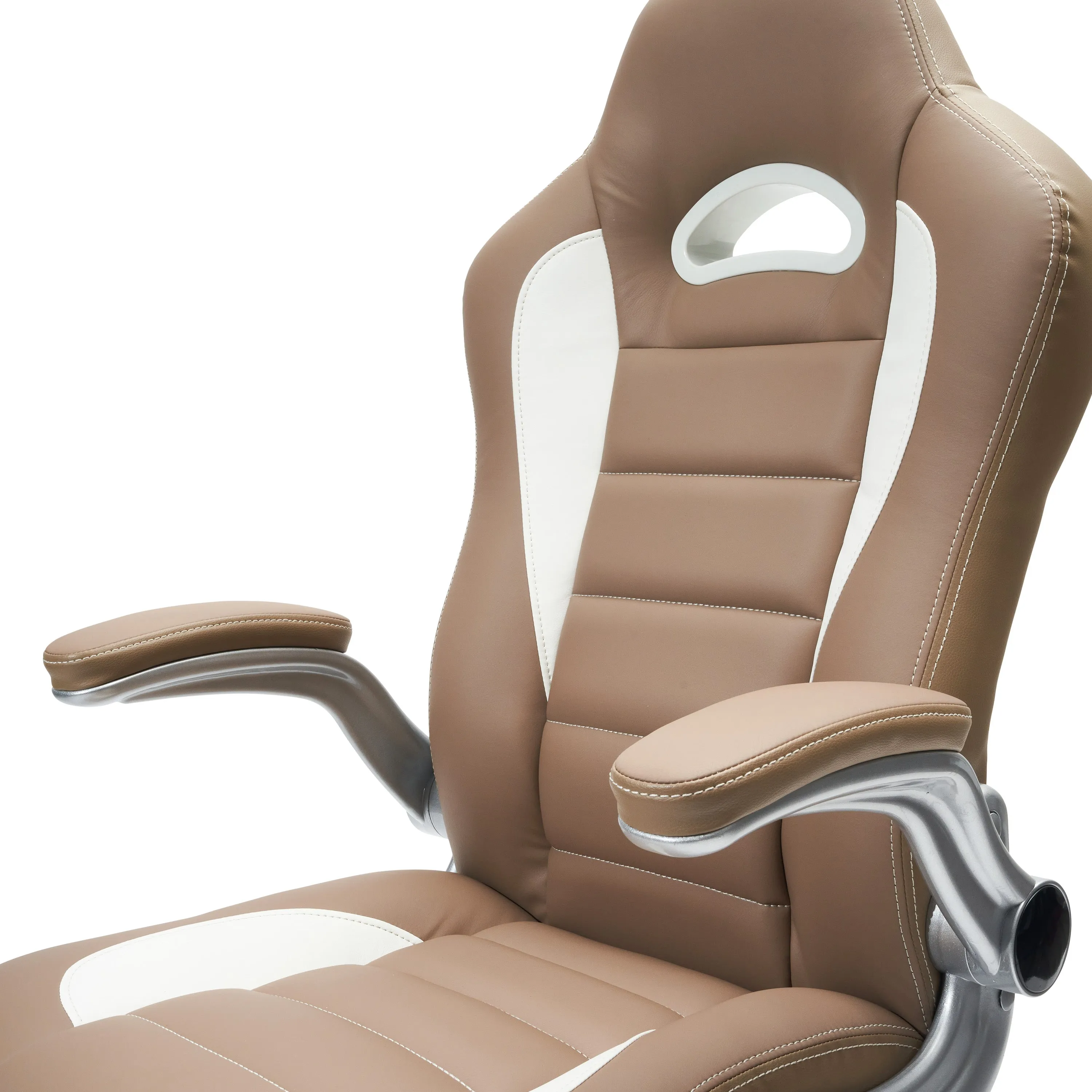 Techni Mobili High Back Executive Sport Race Office Chair with Flip-Up Arms - Camel PU Leather
