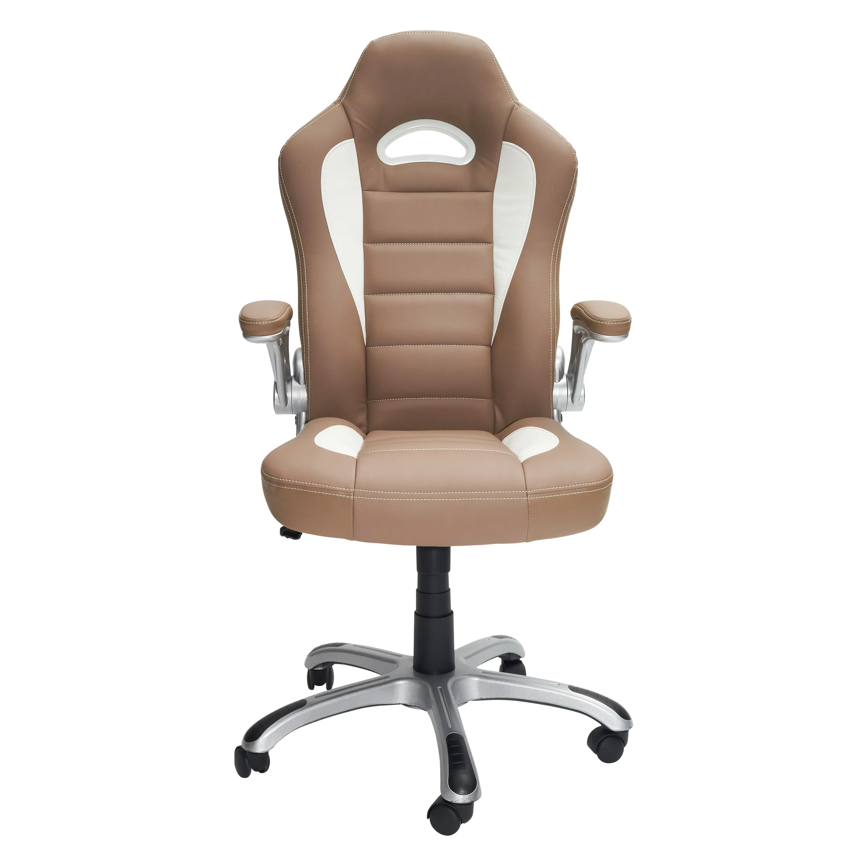Techni Mobili High Back Executive Sport Race Office Chair with Flip-Up Arms - Camel PU Leather