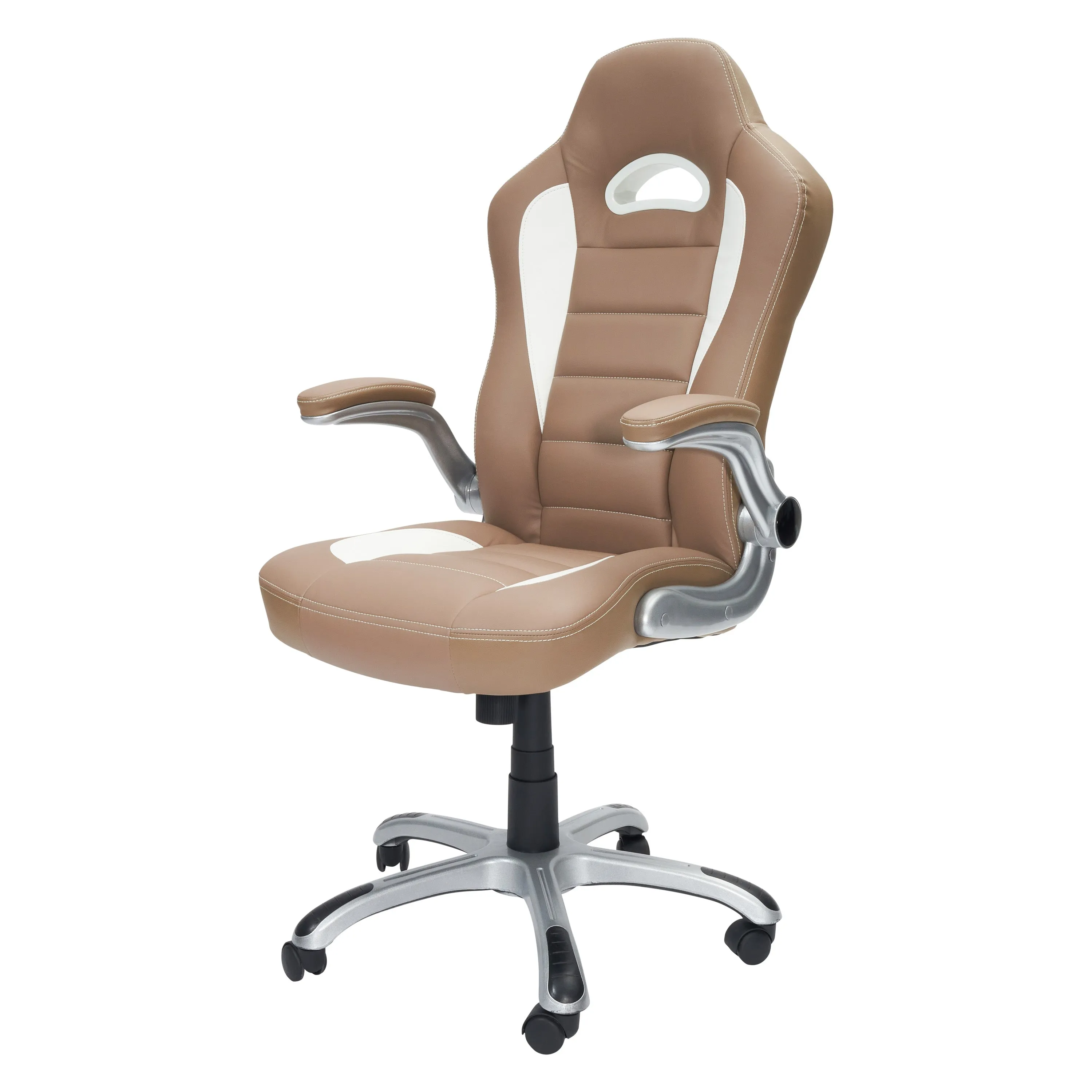 Techni Mobili High Back Executive Sport Race Office Chair with Flip-Up Arms - Camel PU Leather