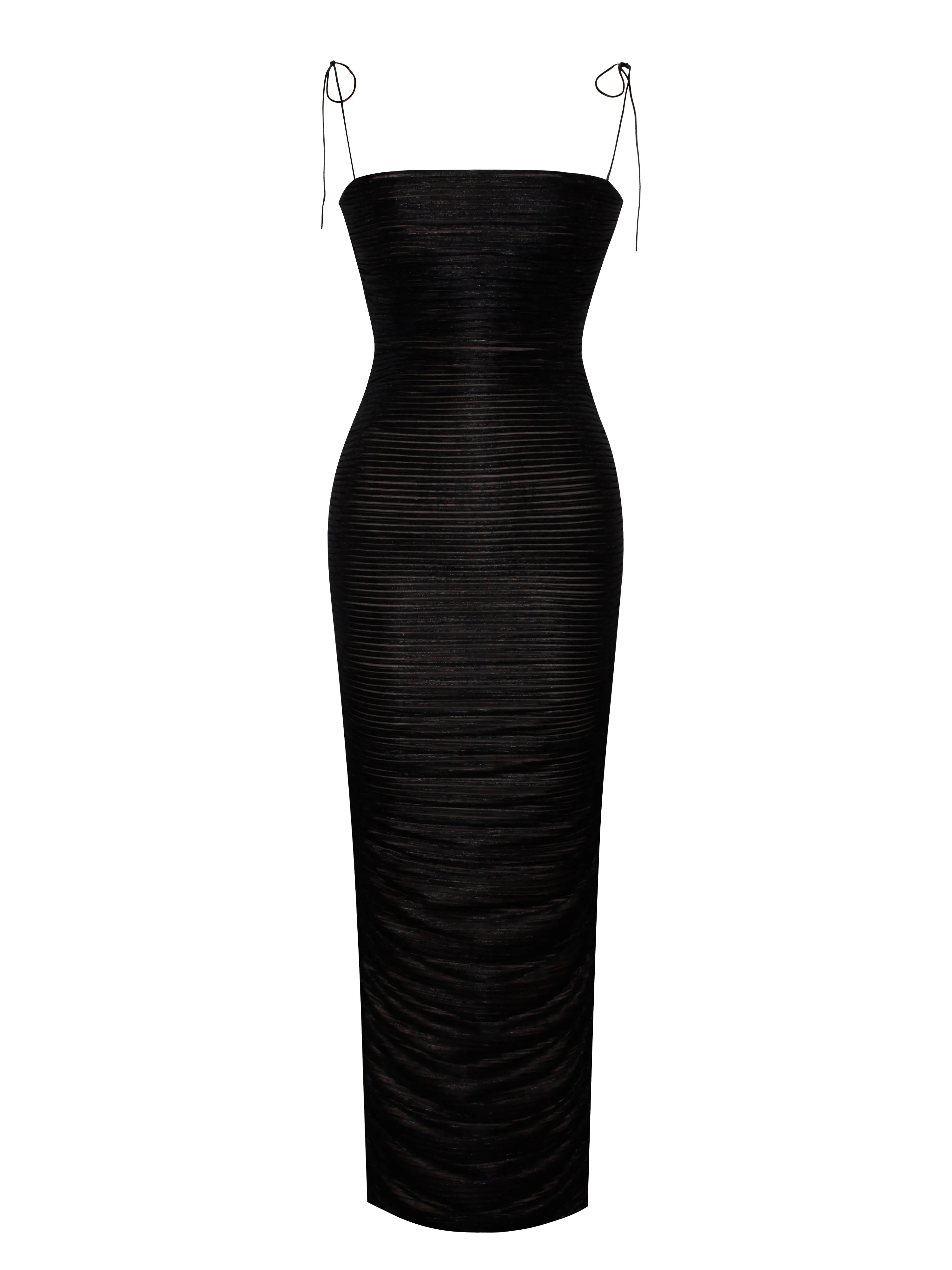 The Glint Black Ruched Graceful Chiffon Long Maxi Dress