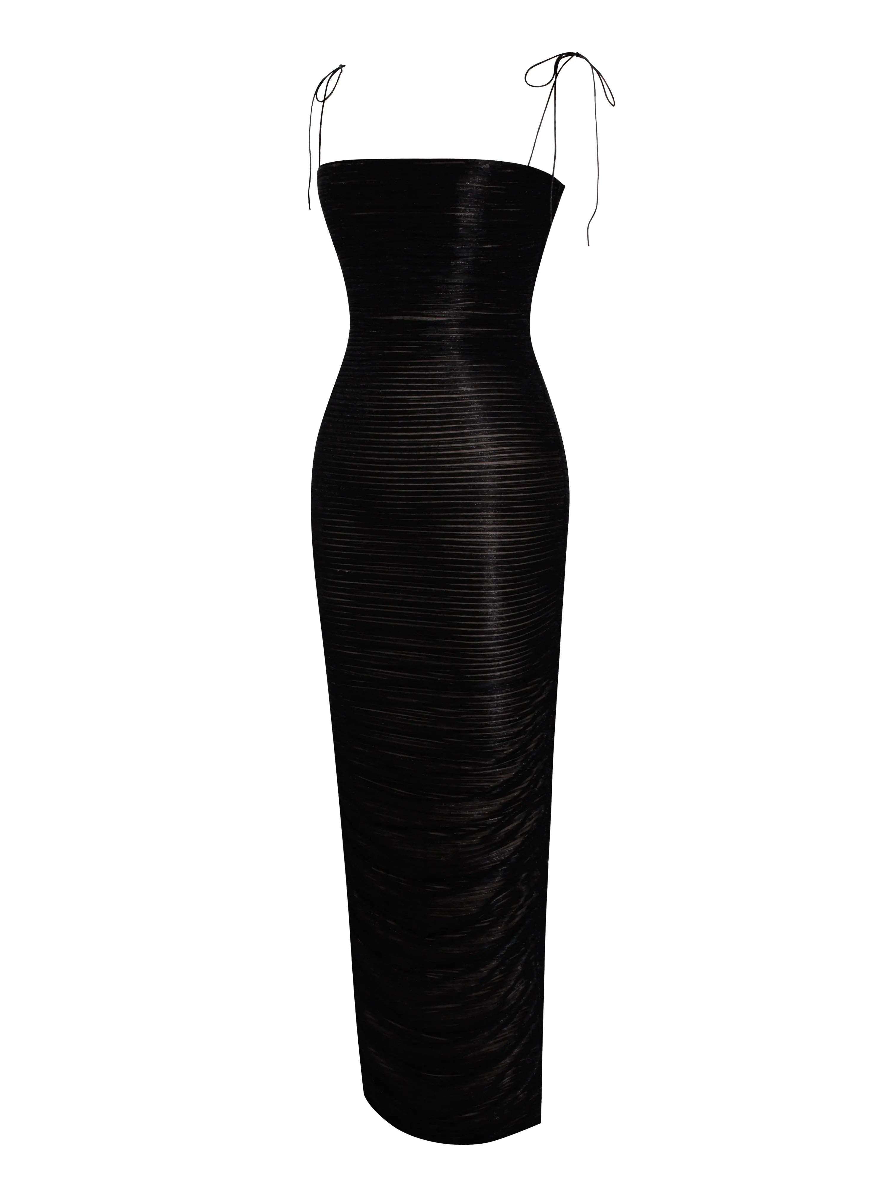 The Glint Black Ruched Graceful Chiffon Long Maxi Dress
